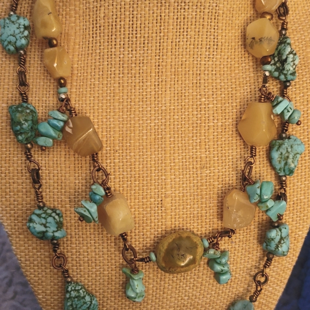 Artisan PAIR -Turquoise and Citrine Genuine Stones - 2 Necklaces